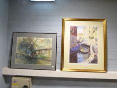 MICHAEL McDONAUGH WOOD LIMITED EDITION PORTE GOLDIAI AND A CHINESE WATERCOLOUR (2)