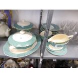 WEDGWOOD AND CO PART DINNER SERVICE WITH BANDED SEA-GREEN PEBBLE PATTERN DECORATION INCLUDES;