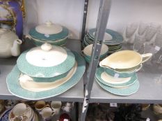 WEDGWOOD AND CO PART DINNER SERVICE WITH BANDED SEA-GREEN PEBBLE PATTERN DECORATION INCLUDES;