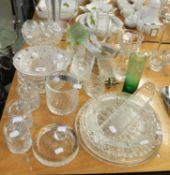 QUANTITY OF CUT GLASS WARES, TO INCLUDE 3 BOWLS; 3 PRESERVES JARS; ASHTRAY; ICE BUCKET; NUT