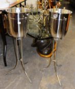 PAIR OF STAINLESS STEEL FLOOR STANDING WINE COOLERS OR CHAMPAGNE BUCKETS (2)