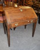 OAK BUREAU, WITH FALL FRONT, FITTED INTERIOR AND SINGLE DRAWER, (approximately 88.3cm high, 81.5cm