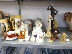 SPELTER FIGURE AFTER AUGUSTUS MOREAU, BESWICK WREN, MUGS, MODELS, FAUX SCRIMSHAW, AND MORE (