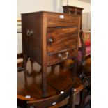 19th CENTURY MAHOGANY NIGTHSTAND, WITH CUPBOARD, SINGLE DRAWER, ON TAPERING LEGS (approximately 74cm
