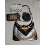 LADY'S BLACK AND GOLD SEQUINNED EVENING BAG, WITH LONG CHAIN SHOULDER STRAP; AN INDIAN BLACK