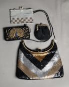 LADY'S BLACK AND GOLD SEQUINNED EVENING BAG, WITH LONG CHAIN SHOULDER STRAP; AN INDIAN BLACK