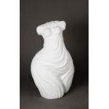 MODERN ARTIST SIGNED STYLISED WHITE MOULDED COMPOSITION DRAPED FEMALE TORSO, 16 ¼” (41.3cm) high,