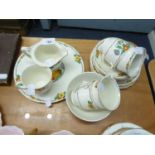 GRINDLEY, 1930'S STAFFORDSHIRE POTTERY PART TEA SERVICE, ORIGINALLY FOR SIX PERSONS, VIZ 5 CUPS, 6