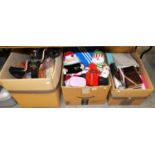 QUANTITY OF LADIES HANDBAGS, SUNDRY TOILETRIES, SHOES, TRAINERS (contents of 3 boxes)