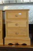 PINE BEDSIDE CHEST OF THREE DRAWERS