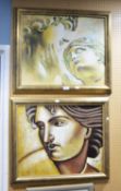 PAIR OF CLASSICAL GREEK STYLE OIL ON CANVAS PRINTS, SIGNED AVTUR (2)