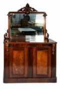 VICTORIAN MAHOGANY MIRROR BACK CHIFFONIER, the oblong plate housed in a moulded frame with