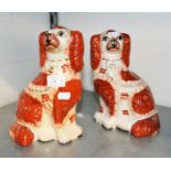 LARGE PAIR OF STAFFORDSHIRE POTTERY MANTEL DOGS (2)