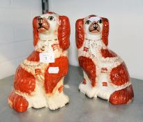 LARGE PAIR OF STAFFORDSHIRE POTTERY MANTEL DOGS (2)