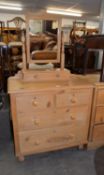 PINE DRESSING TABLE OF TWO SHORT AND TWO LONG DRAWERS, WITH KNOB HANDLES, RAISED ON TOUPÉ FEET,