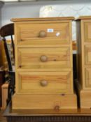 PINE BEDSIDE CHEST OF THREE DRAWERS