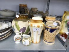 GROUP OF ASSORTED EUROPEAN CERAMICS, TO INCLUDE; ROYAL CRESTED WARE, BLUE AND WHITE SUGAR CASTER AND