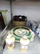 ROYAL DOULTON SECESSIONIST JARDINIERE, VIENNA PORCELAIN CABINET PLATE, WEDGWOOD LEAF PLATES AND MORE