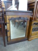 NINETEENTH CENTURY COMPOSITE WALNUT SIDE CABINET, with part hinged oblong top, mirror panelled