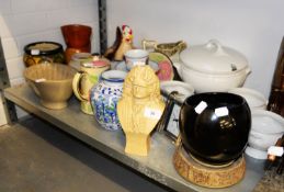 PLASTER BUST OF HANDEL; WHITE POTTERY LARGE SOUP BOWL AND FOUR BOWLS (LACKS HANDLE); POTTERY JELLY