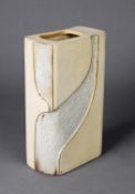 ROGER VEAL FOR  TOLCARNE POTTERY, CARVED POTTERY VASE, of slab sided form, decorated with cut-away
