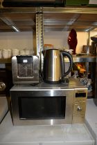 PANASONIC STAINLESS STEEL MICROWAVE OVEN; ELECTRIC TOASTER, A JUG KETTLE AND A LARGE KITCHEN BIN