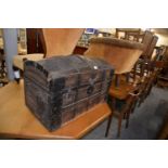 NINETEENTH CENTURY WOOD AND BRASS BOUND DOMED TOPPED CHEST