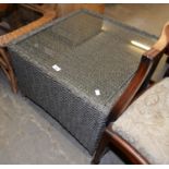 DARK GREY LOOM, SQUARE COFFEE TABLE, WITH INSET PLATE GLASS TOP, PANEL SIDES, 2’ (60.9cm) SQUARE