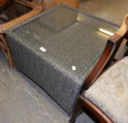 DARK GREY LOOM, SQUARE COFFEE TABLE, WITH INSET PLATE GLASS TOP, PANEL SIDES, 2’ (60.9cm) SQUARE