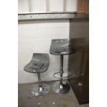 TWO MODERN BREAKFAST BAR STOOLS WITH TRANSPARENT PLASTIC SEATS AND CHROME BASES (2)