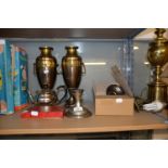 SMALL QUANTITY OF METAL WARE AND EPNS TO INCLUDE; CUTLERY, TEAPOT, PAIR OF VASES ETC...