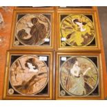 MAW & CO, SET OF FOUR TUBELINED MAJOLICA POTTERY TILES, DEPICTING THE SEASONS, IN WOOD FRAMES, (4)