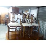 SET OF FIVE SHERATON STYLE SHIELD BACK DINING CHAIRS WITH WHEAT SHEAF SPLATS (2 + 3) (5)