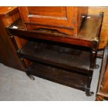 OAK THREE TIER TEA TROLLEY AND A MAGAZINE RACK WITH OVAL TOP (2)