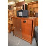 SAPELE MAHOGANY THREE-TIER BOOKCASE WITH GLASS SLIDING DOORS