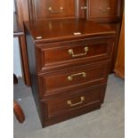 MAHOGANY SMALL CHEST OF THREE DRAWERS, EACH WITH A BRASS DROP HANDLE, ON PLINTH BASE, 1’8” (50.