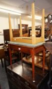 MAHOGANY PIANO STOOL, WITH PANEL TOP TO THE BOX SEAT AND ANOTHER MODERN PIANO STOOL (2)