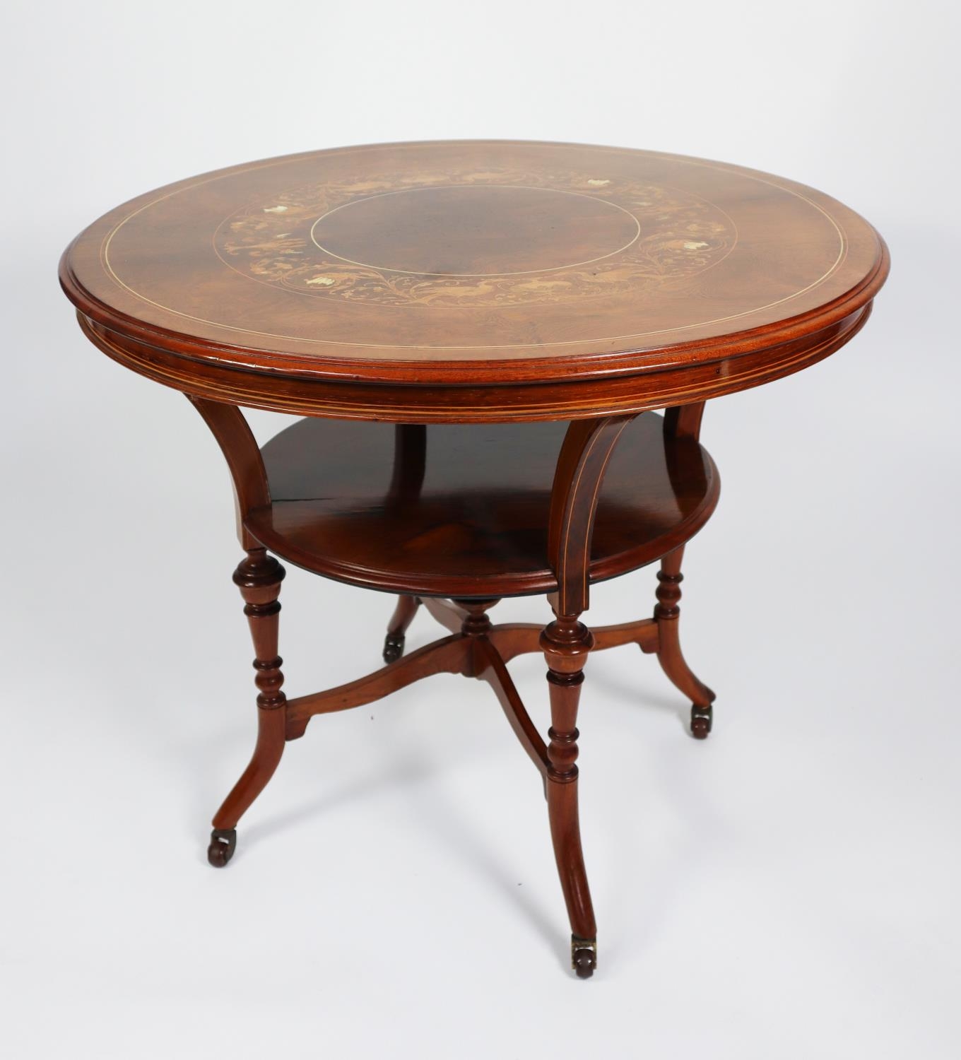GOOD QUALITY EARLY TWENTIETH CENTURY IVORY AND BOXWOOD INLAID ROSEWOOD OCCASIONAL TABLE, the moulded