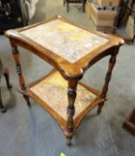 FRENCH STYLE MAHOGANY SIDE TABLE WITH MARBLE TOP, MARBLE UNDER-TIER AND SLIDE