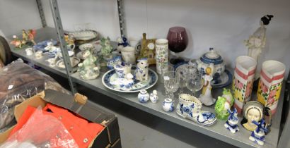MISC POTTERY TO INCLUDE; 2 ROYAL NORFOLK VASES, REAL OLD WILLOW PATTERN, TWO CHELSEA DRAGON