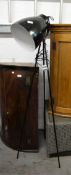 BLACK METAL TRIPOD ANGLE POISE LAMP, 58" HIGH