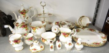 COLLECTION OF ROYAL ALBERT 'OLD COUNTRY ROSES' TO INCLUDE; TEAPOT, COFFEE POT, TWO TIER CAKE