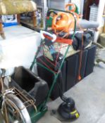 FLYMO ELECTRIC LEAF BLOWER AND VACUUM; A STRIMMER AND A LAWN AERATOR (3)
