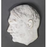 VINTAGE CAST COMPOSITION WALL PLAQUE, HEAD OF ADOLF HITLER IN PROFILE, looking to Sinister, 7 1/