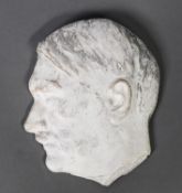 VINTAGE CAST COMPOSITION WALL PLAQUE, HEAD OF ADOLF HITLER IN PROFILE, looking to Sinister, 7 1/