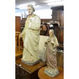 A LARGE PLASTER DEVOTIONAL STATUE OF JESUS, 104cm high AND A SMALL STATUE, 65cm high (2) (paint