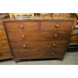 AN EARLY 20TH CENTURY MAHOGANY CHEST WITH TWO SHORT AND THREE LONG DRAWERS, WITH WOOD KNOB
