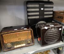 2 VINTAGE RADIO'S, ONE CONVERTED TO MODERN IPHONE CONNECTION, REESE WARE SPEAKER WITH MODERN