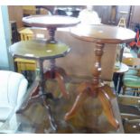 A PAIR OF MAHOGANY HEAVY QUALITY TRIPOD WINE TABLES AND ANOTHER SMALLER (3)