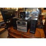 STEEPLETONE STACKING STEREO SYSTEM WITH RECORD TURNTABLE, CD AND CASSETTE TAPE PLAYERS AND A PAIR OF